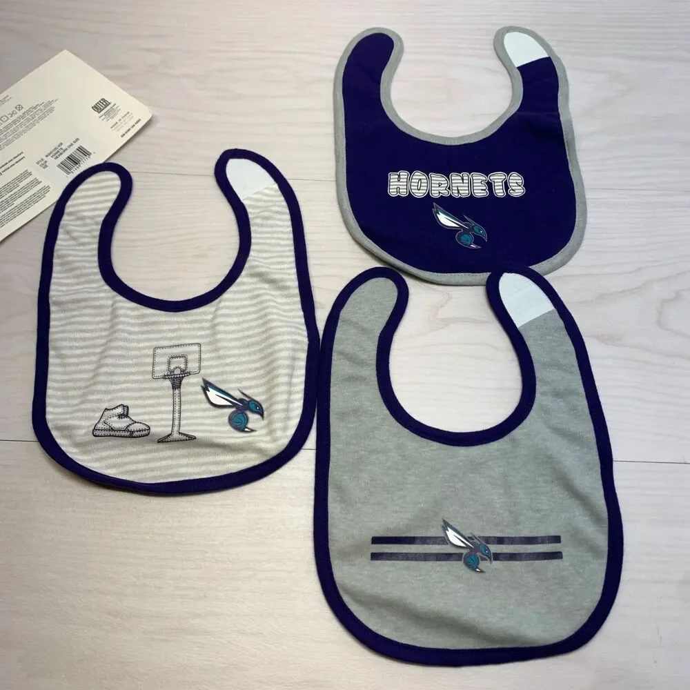 NBA Hornets Basketball Unisex Baby Bib Infant Newborn 3 - Piece‎ Set One Size